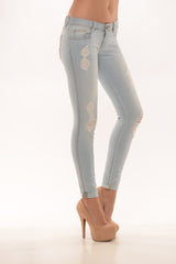 Low Rise Rolled Up Skinny Jeans - Light Wash