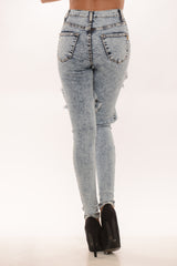 Distressed High Waist Pants - Light Blue