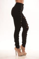 High Waisted Distressed Denim - Black