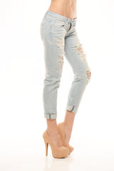 Distressed Ultra Low Rise Capri Jean - Light