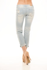 Distressed Ultra Low Rise Capri Jean - Light