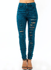 Teal High Waisted Destroyed Jeans