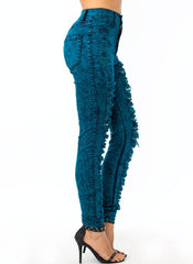 Teal High Waisted Destroyed Jeans