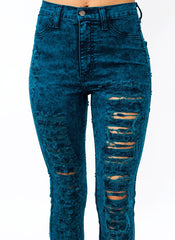 Teal High Waisted Destroyed Jeans