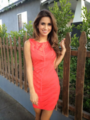 Leaflet Pintucked Dress - Coral