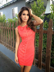 Leaflet Pintucked Dress - Coral