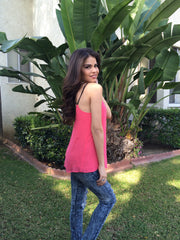 V Neck Contrast Strap Top - Watermelon