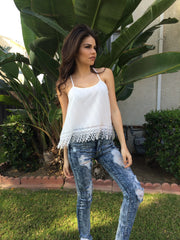 Spaghetti Fringe Top-White