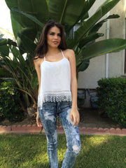 Spaghetti Fringe Top-White