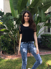 Lace Sleeve Top - Black