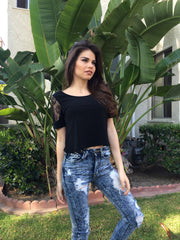 Lace Sleeve Top - Black