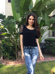 Lace Sleeve Top - Black