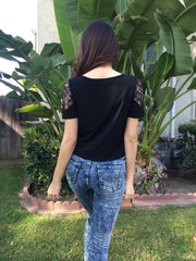 Lace Sleeve Top - Black