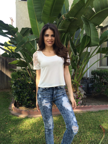 Lace sleeve Top- Off white