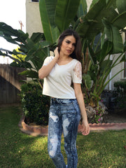 Lace sleeve Top- Off white