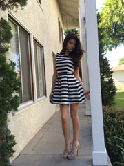 Striped Across Dress - Black/White