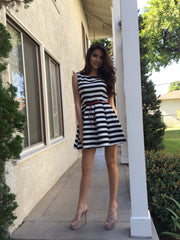 Striped Across Dress - Black/White
