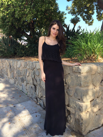 Flow Mesh Top Maxi Dress - Black