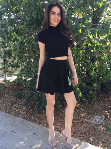 Quilted Skater Skirt- Black