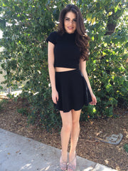 Quilted Skater Skirt- Black