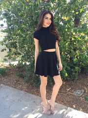 Quilted Skater Skirt- Black