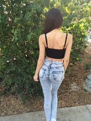 High Waisted Acid Wash Skinny Denim Jean Pants - Light Wash