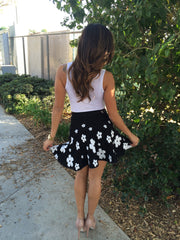 Floral Print Flare Skirt- Black