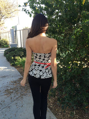 Floral Print Ponti Tube Top with Belt- Black
