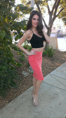 High Waisted Pencil Skirt - Coral
