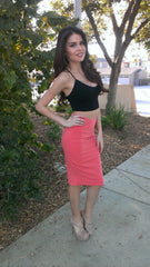 High Waisted Pencil Skirt - Coral