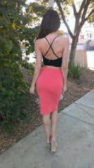 High Waisted Pencil Skirt - Coral