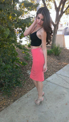 High Waisted Pencil Skirt - Coral