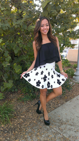 Floral Print Flare Skirt- White