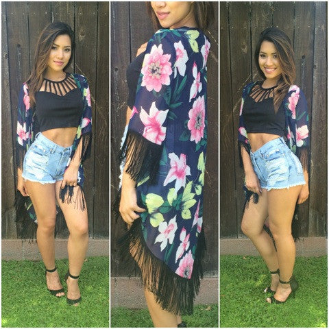 Fringe My Flowers - Navy