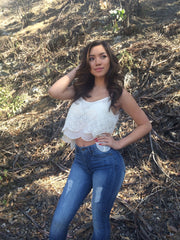 Sleeveless Daisy Crop Top- Ivory