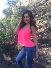 Flowy Chiffon Top- Neon Pink