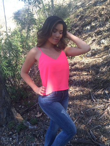 Flowy Chiffon Top- Neon Pink
