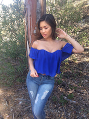 Off The Shoulder Crop Top - Blue