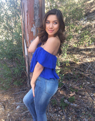 Off The Shoulder Crop Top - Blue