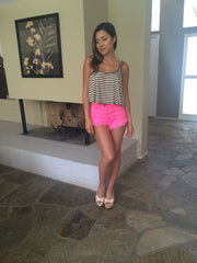 Destroyed High Rise Shorts - Neon Fuchsia