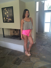 Destroyed High Rise Shorts - Neon Fuchsia
