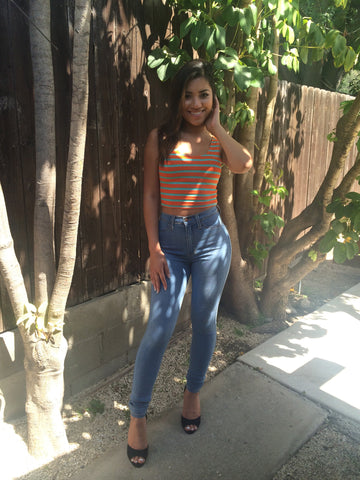 Stripe Me Crop Top - Orange/Mint