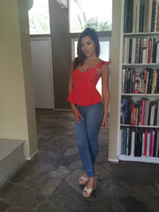 Dragon Peplum Top - Tomato Red