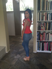 Dragon Peplum Top - Tomato Red