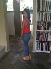 Dragon Peplum Top - Tomato Red