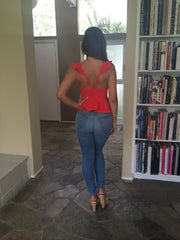 Dragon Peplum Top - Tomato Red