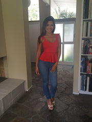 Dragon Peplum Top - Tomato Red
