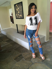 Oversize Jersey T With Number Print - White