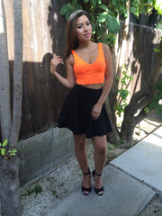 Plunge Crop Top - Neon Orange