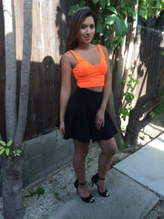 Plunge Crop Top - Neon Orange